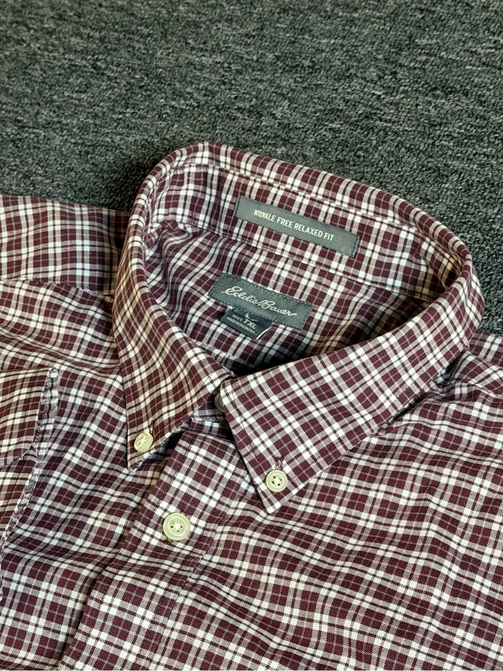 Eddie Bauer Men’s Maroon Plaid Button-Down Shirt Relaxed Fit Tall XL Mens